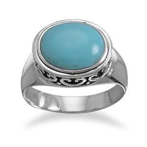   Oval Reconstituted Turquoise with Filigree Side Ring 