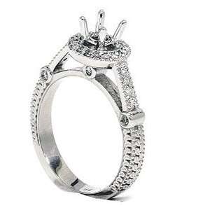 Unique Diamond Engagement Ring Mount Ring Vintage White Gold Engraved 