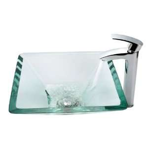    1810CH Clear Aquamarine Glass Vessel Sink and Visio Faucet, Chrome